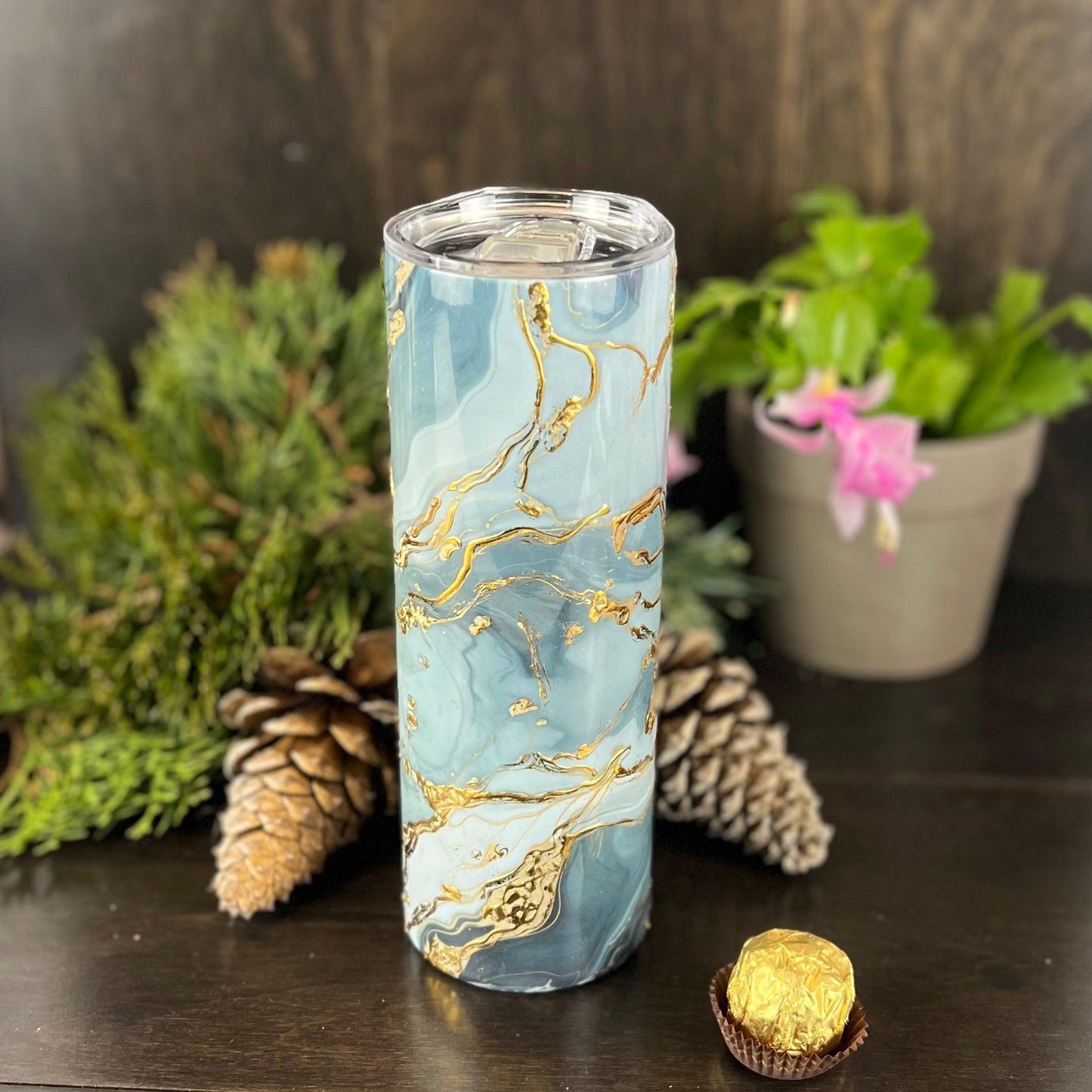 Blue and Gold Marbleized 20oz Tumbler - Fox and Moose