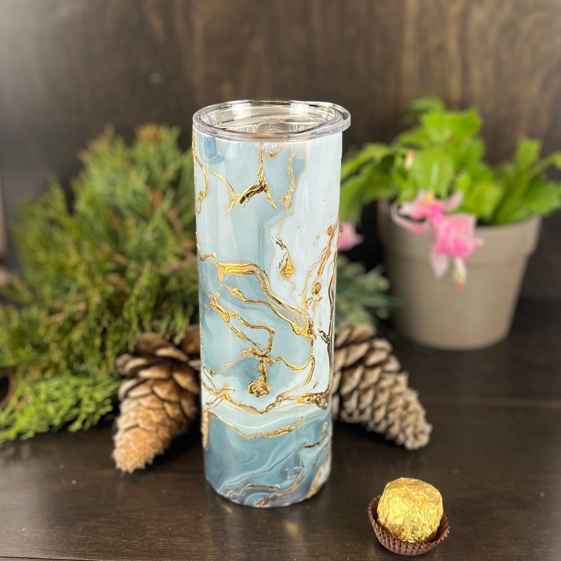 Blue and Gold Marbleized 20oz Tumbler - Fox and Moose