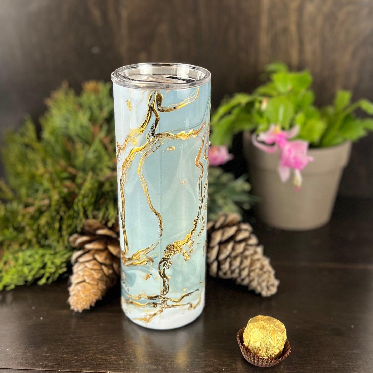 Blue and Gold Marbleized 20oz Tumbler - Fox and Moose