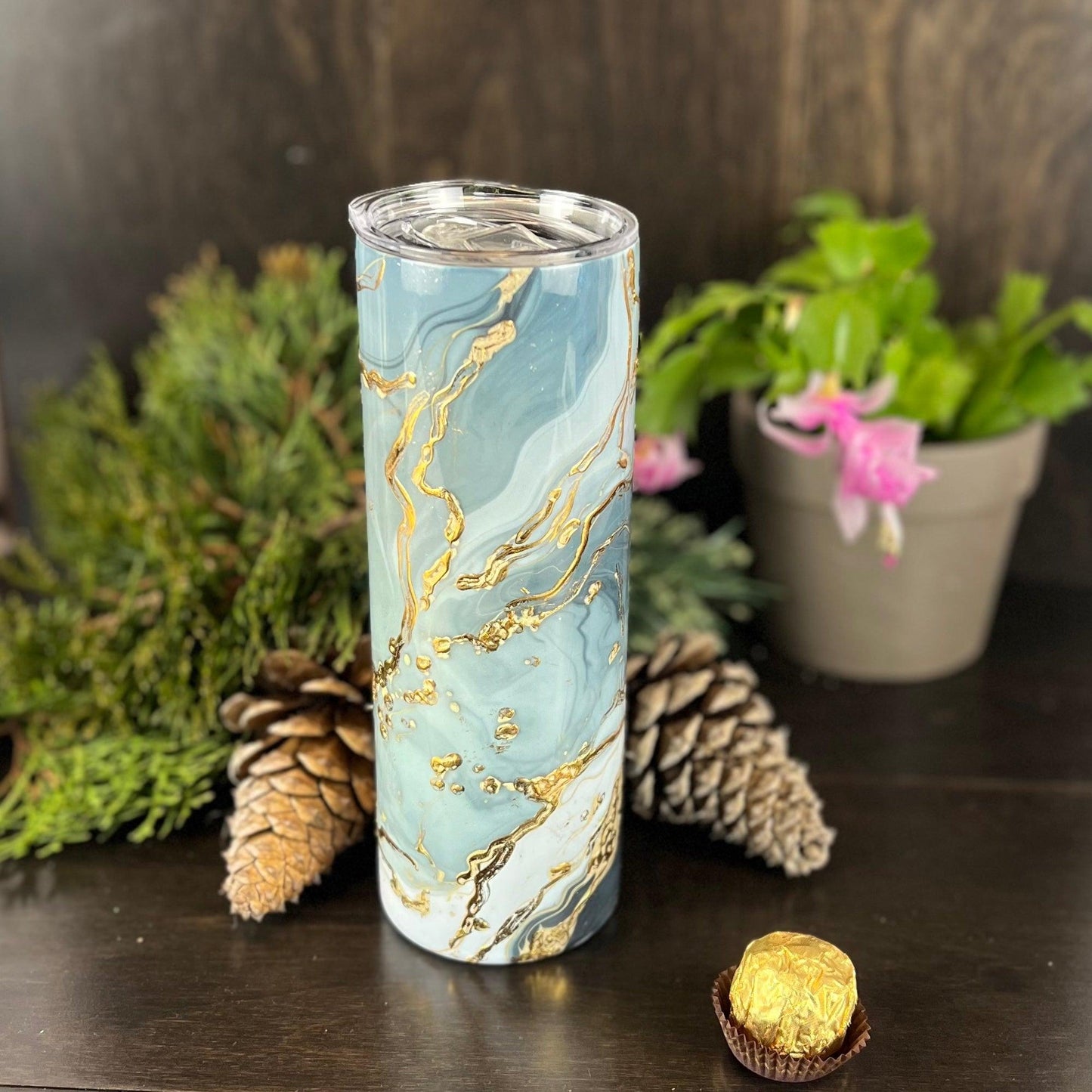 Blue and Gold Marbleized 20oz Tumbler - Fox and Moose