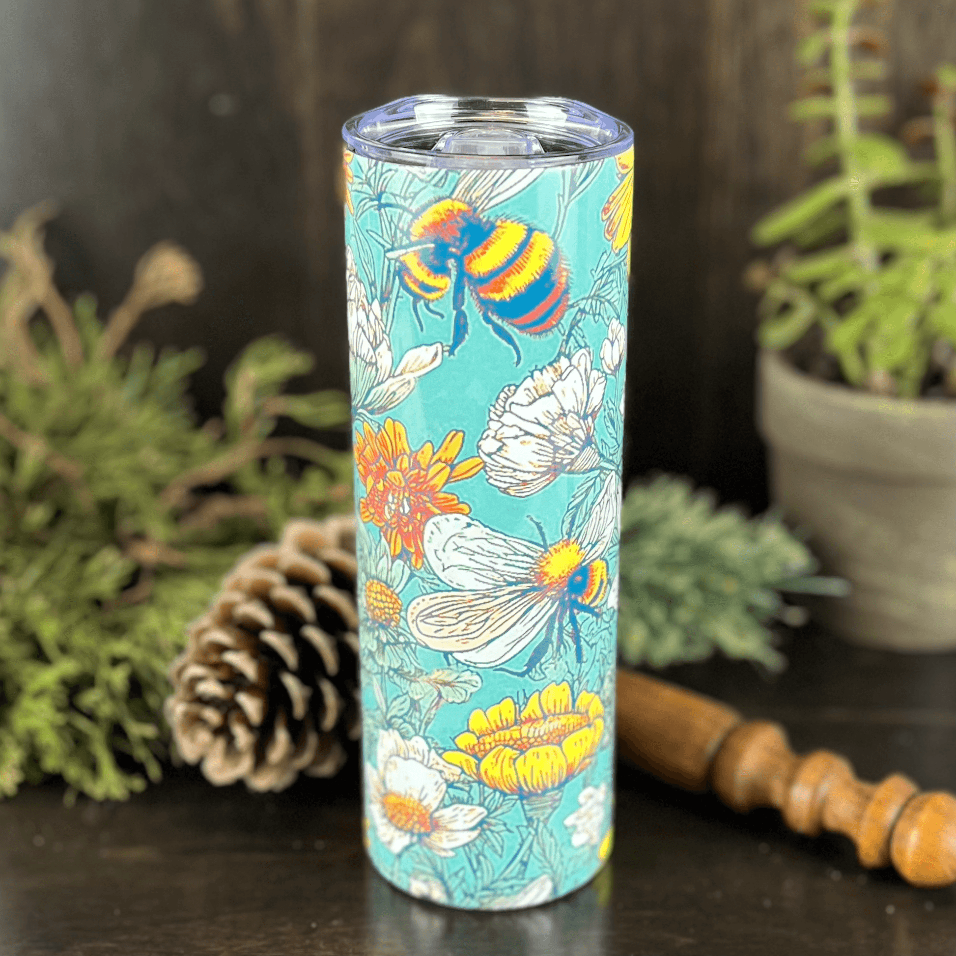 Bees and Flowers 20oz Tumbler, Cute Bees Tumbler - Fox and Moose