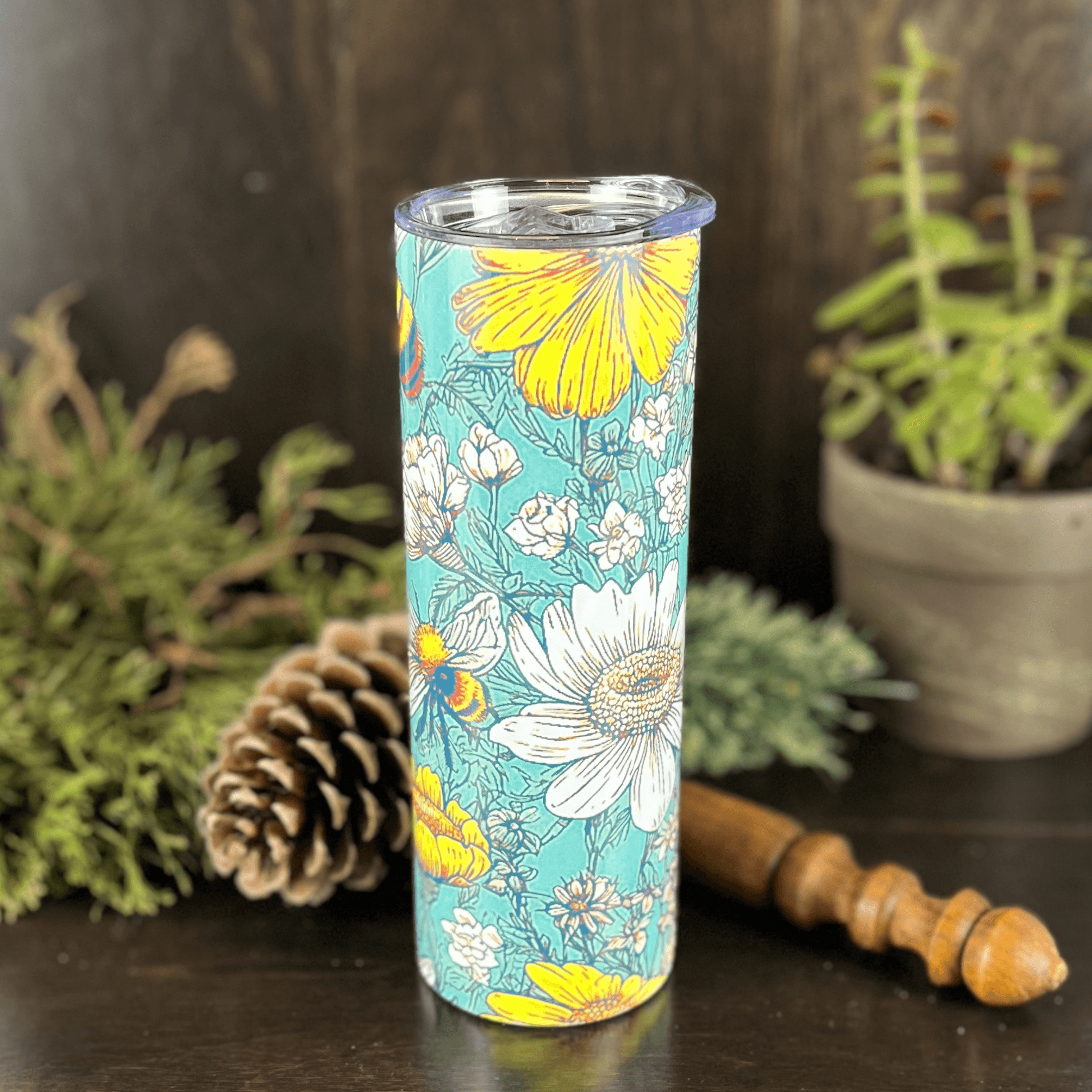 Bees and Flowers 20oz Tumbler, Cute Bees Tumbler - Fox and Moose