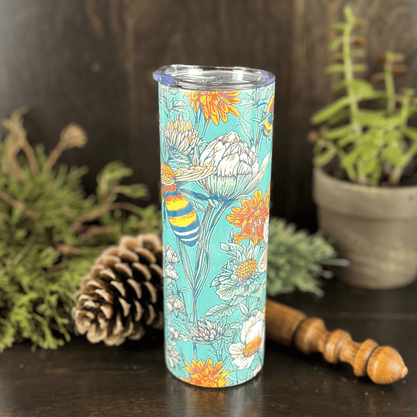 Bees and Flowers 20oz Tumbler, Cute Bees Tumbler - Fox and Moose