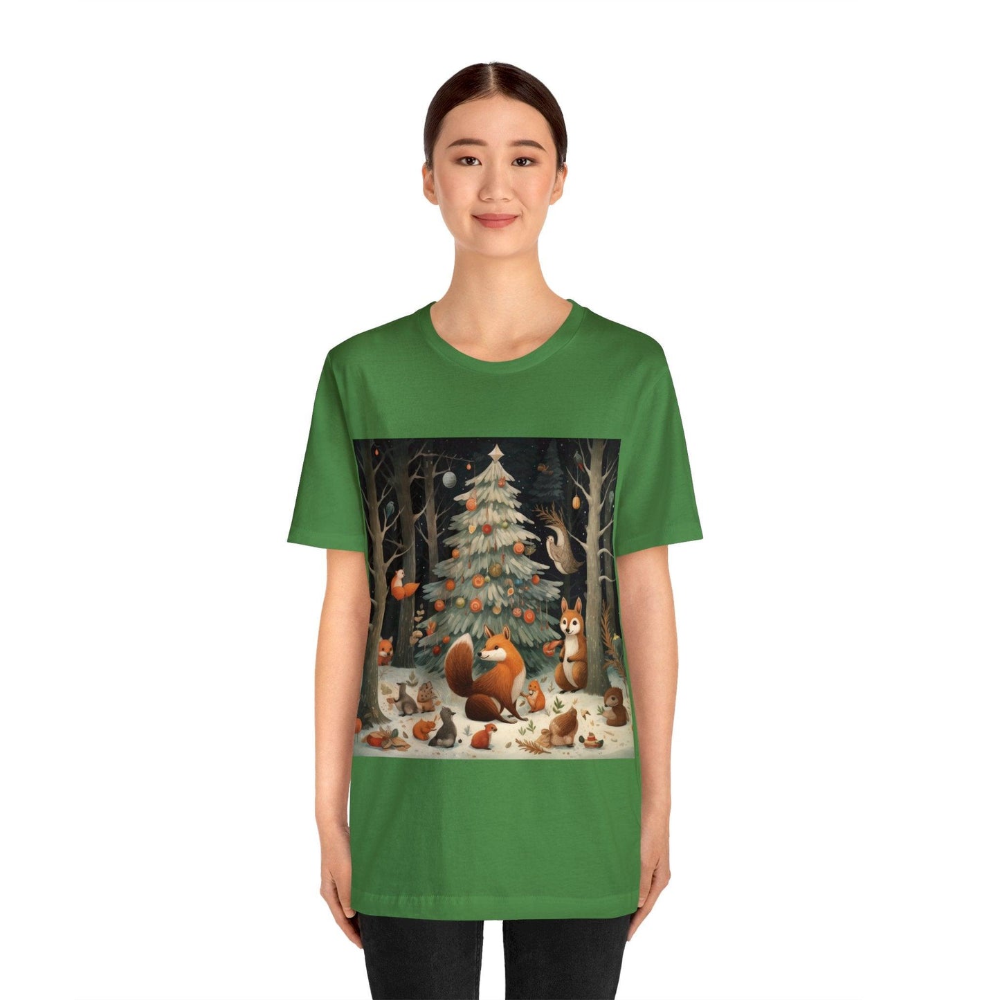 Woodland Yuletide T-Shirt, Christmas Tree Yule Shirt, Vintage Fox Christmas T-Shirt, Winter Solstice Yuletide Shirt, Christmas Party T-Shirt - Fox and Moose