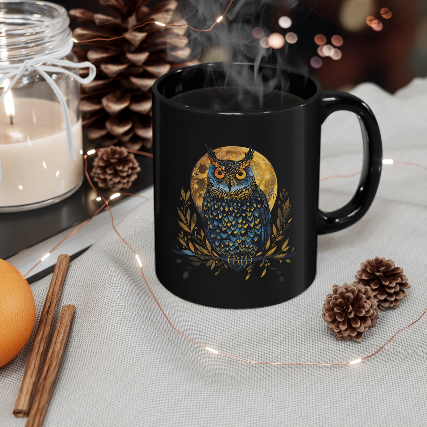 Night Owl Mug, 11oz Black Mug, Bird lovers mug, gift for birders