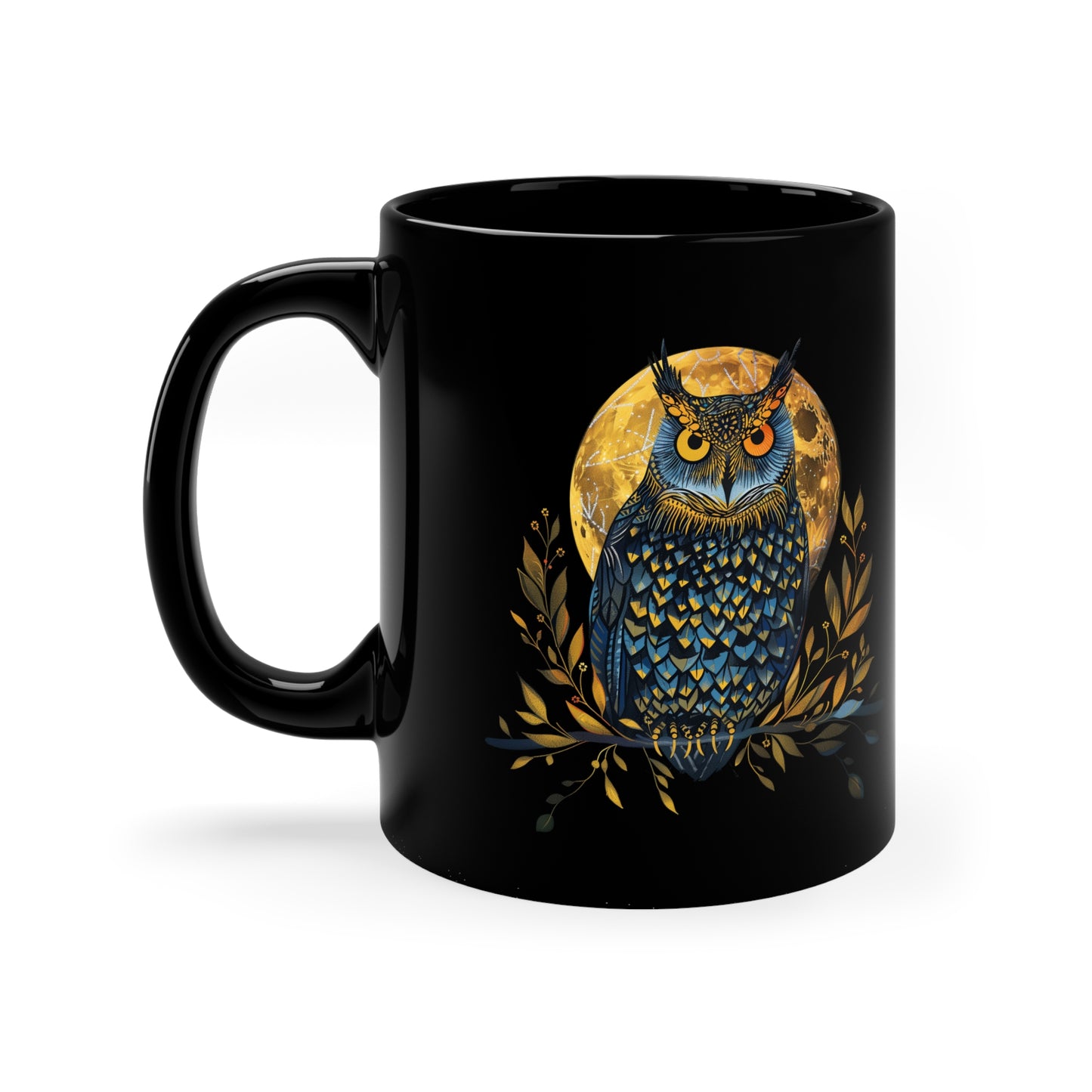 Night Owl Mug, 11oz Black Mug, Bird lovers mug, gift for birders