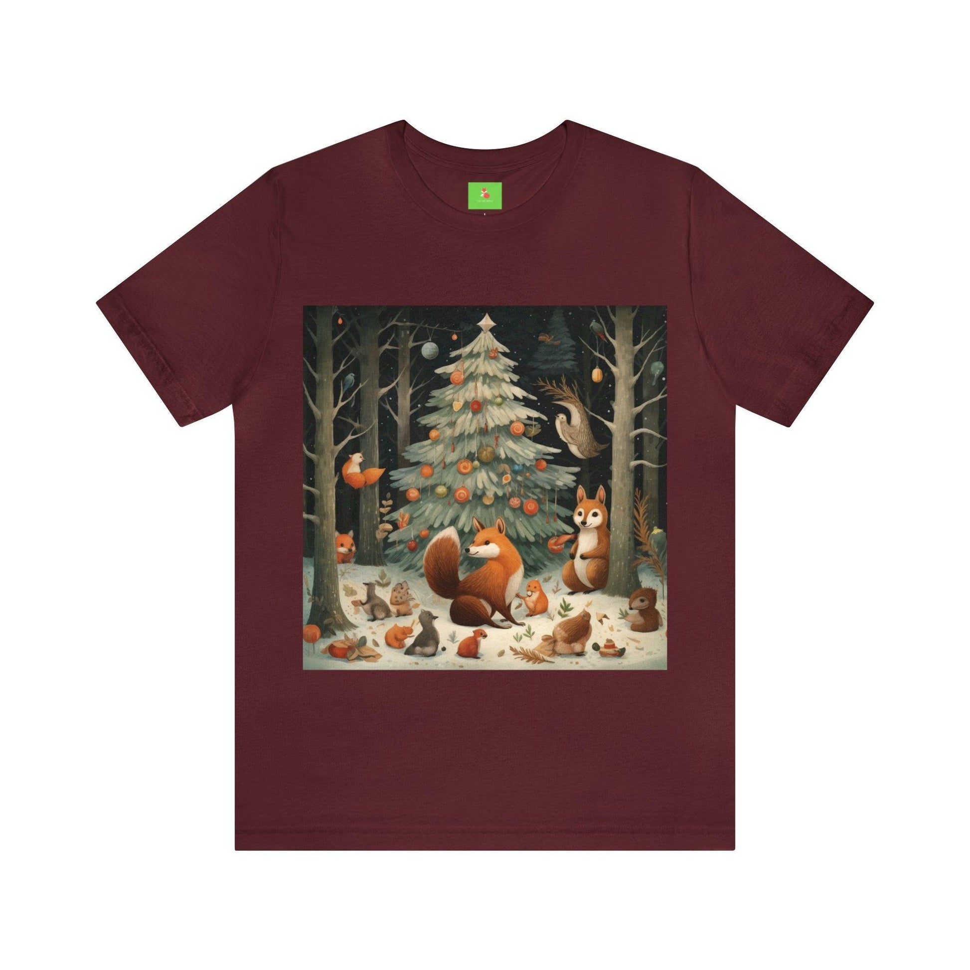 Woodland Yuletide T-Shirt, Christmas Tree Yule Shirt, Vintage Fox Christmas T-Shirt, Winter Solstice Yuletide Shirt, Christmas Party T-Shirt - Fox and Moose