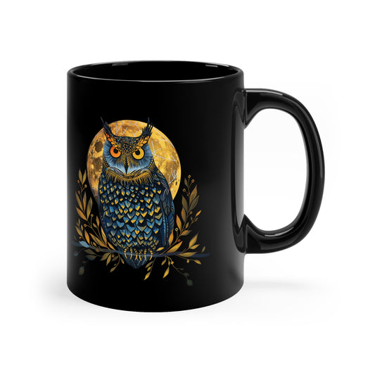 Night Owl Mug, 11oz Black Mug, Bird lovers mug, gift for birders