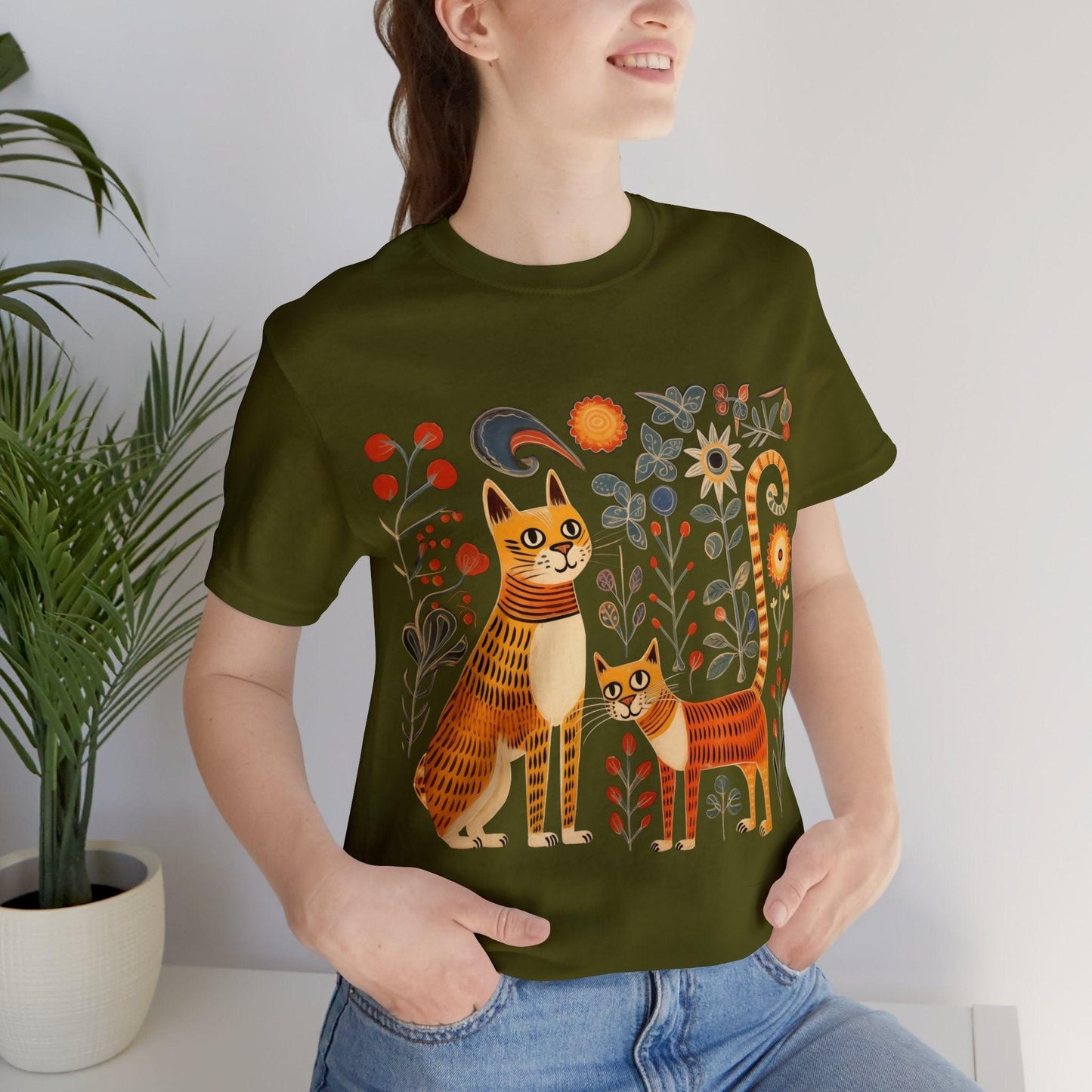 Cat T-Shirt, Floral Cat Shirt, Cat Mom Shirt, Funny Cat T-Shirt, Animal Lover Shirt, Cat Graphic Tee, Summer Cat Shirt, Cat Lover Shirt Gift - Fox and Moose