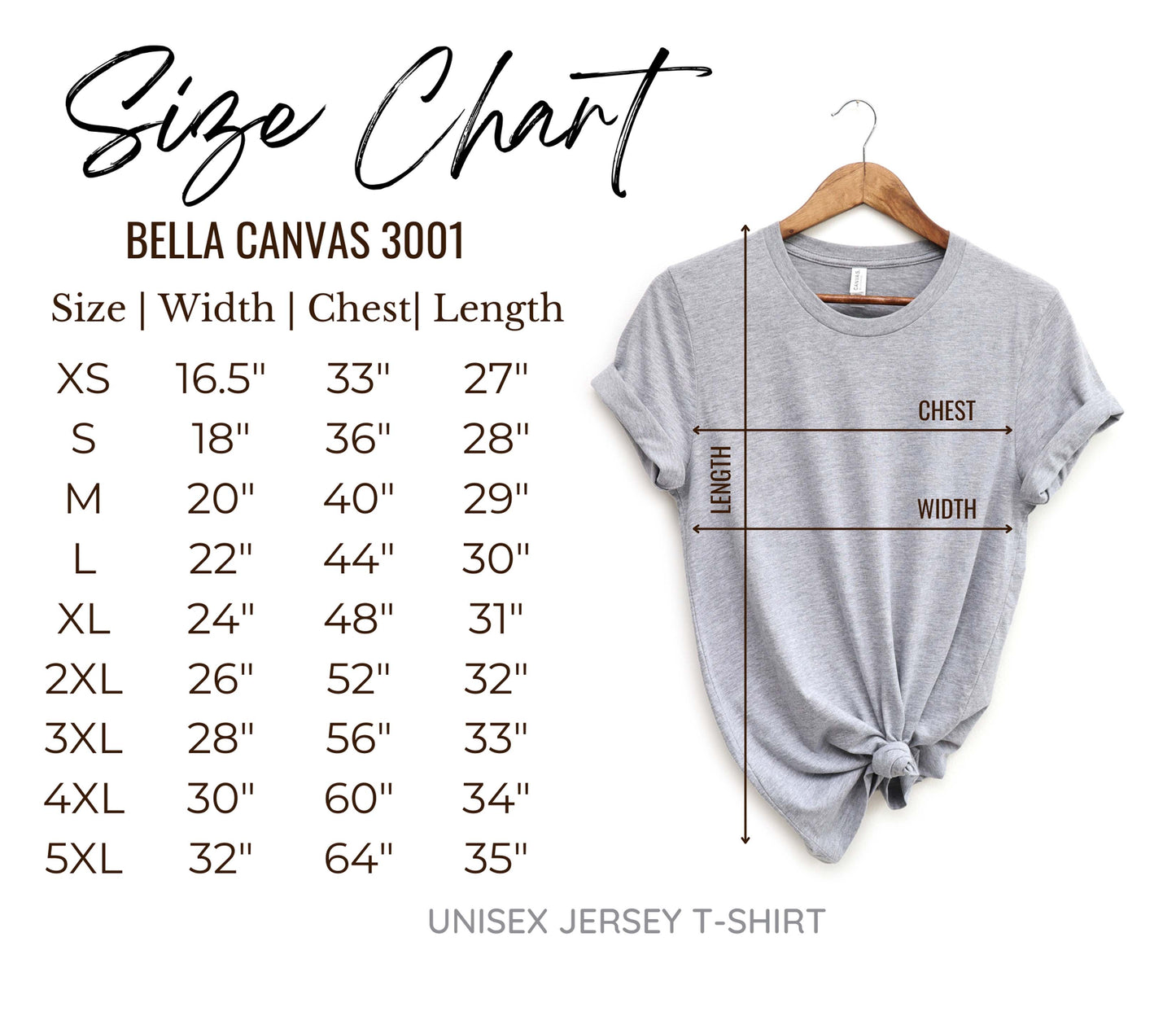 Celestial t-shirt sizechart