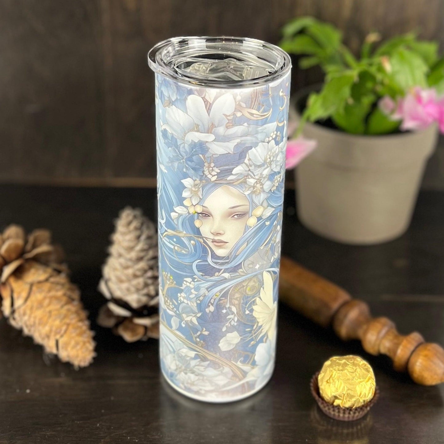 Blue Woman Floral 20oz Tumbler, Wild Flower Tumbler - Fox and Moose