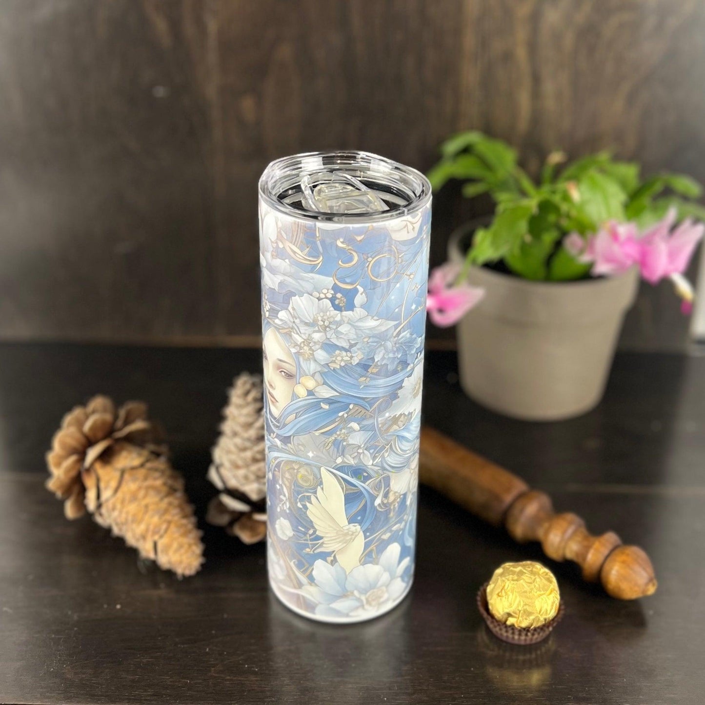 Blue Woman Floral 20oz Tumbler, Wild Flower Tumbler - Fox and Moose