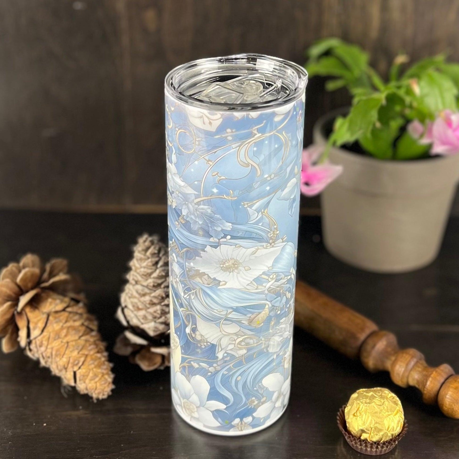 Blue Woman Floral 20oz Tumbler, Wild Flower Tumbler - Fox and Moose