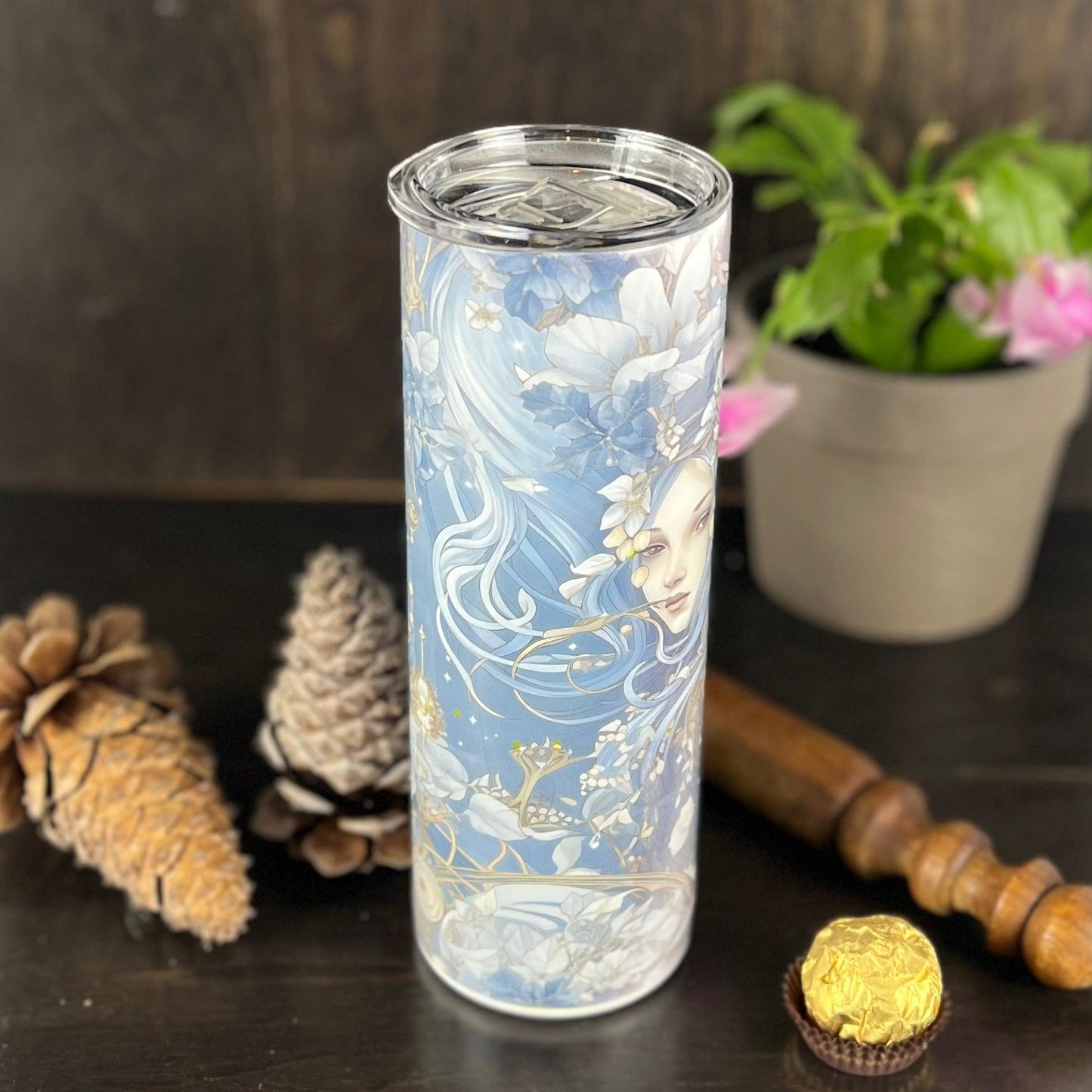 Blue Woman Floral 20oz Tumbler, Wild Flower Tumbler - Fox and Moose