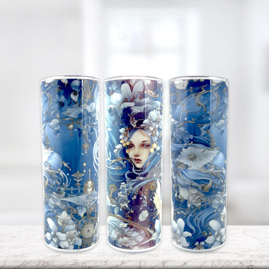 Blue Woman Floral 20oz Tumbler, Picture Tumbler, Bridesmaid Tumbler, Bride Tumbler, Blue Floral Wild Flower Tumbler