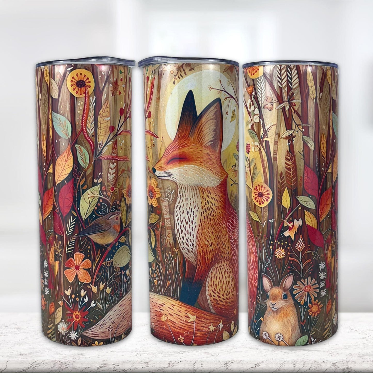 Fox Spring Equinox 20oz Tumbler, Animal lover gift, Gift for her - Fox and Moose